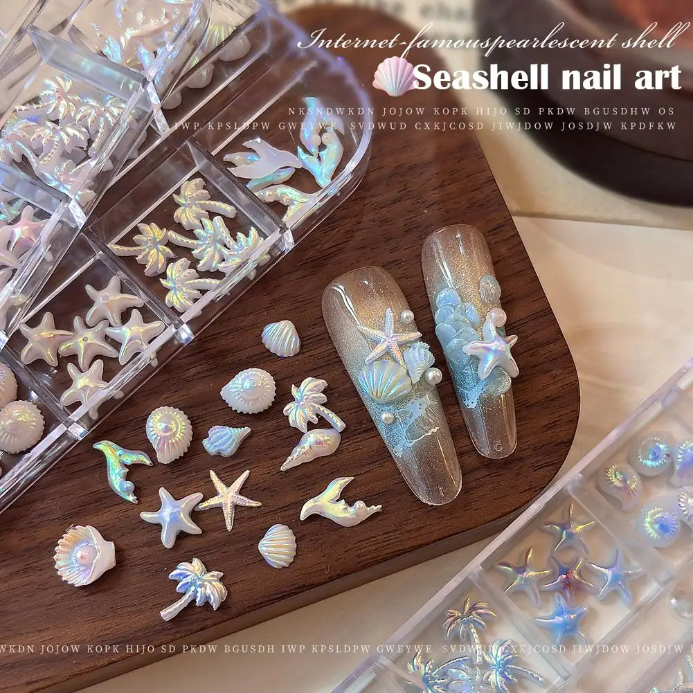 Gemischte Aurora-Muschel-Nagelanhänger, Ozean-Serie, Seestern, Muschel, Kokosnussbaum, Harz-Nagelkunst-Dekorationen, DIY-Maniküre-Zubehör Image