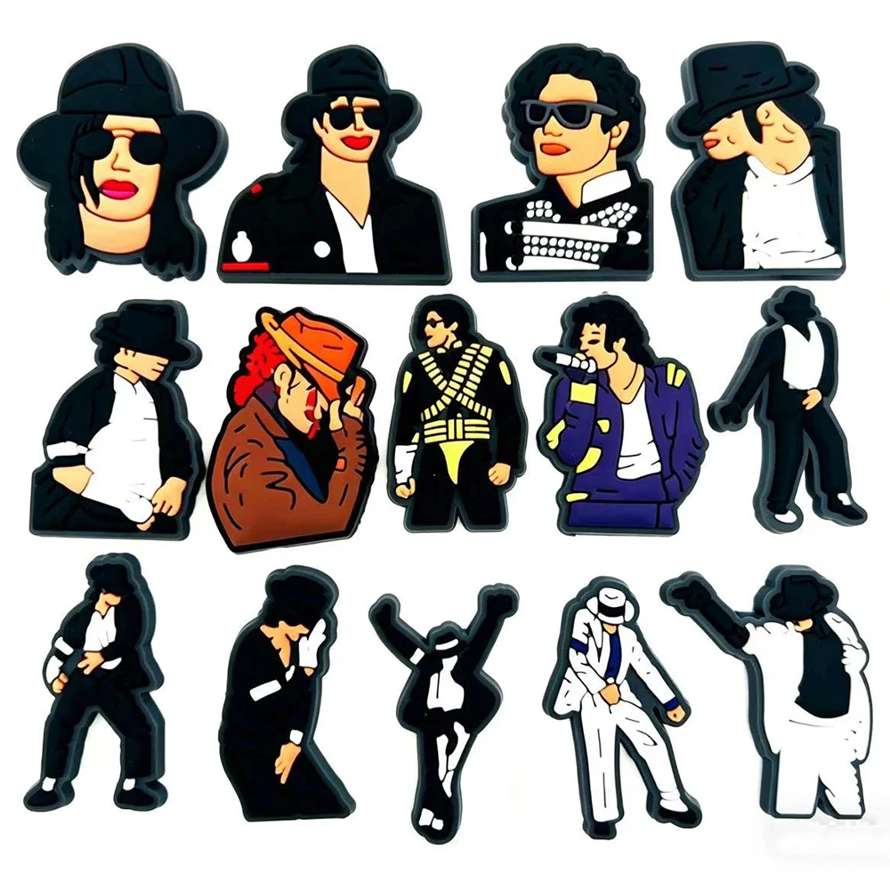 14-teiliges Michael Jackson Designer-Stil Schuh-Charms-Set für Clogs und Sandalen, PVC-Schuhzubehör, Schnallen für Freunde, Partygeschenke