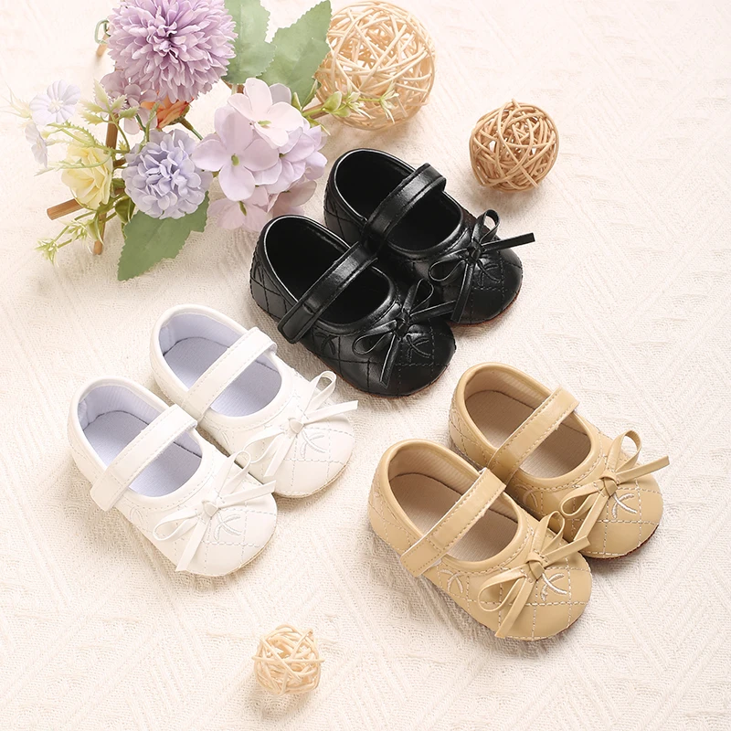 0-18 Monate Baby Mädchen Lederschuhe Neue Frühlings- und Herbstschuhe mit Schleife Prinzessinnen-Schuhe Baby Weichsohlen-Einzelschuhe Baby Lauflernschuhe