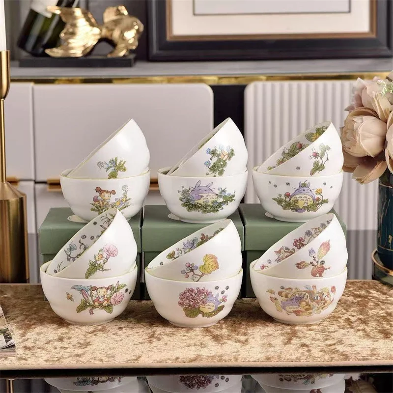 Bone China Rice Bowl Japanese Cartoon Anime Pattern Household 4.5in Ceramics Tableware Bowls 2pc in Set