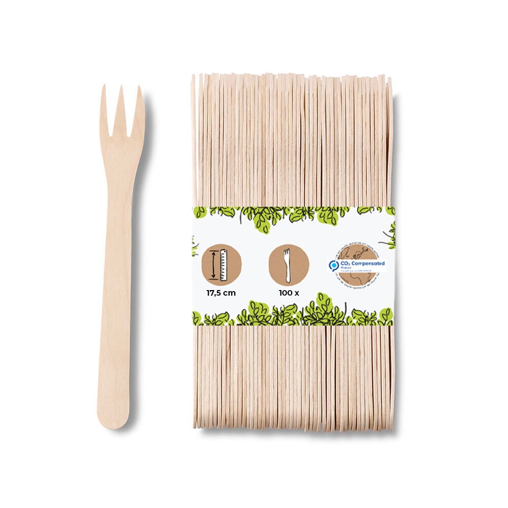 BIOZOYG 100 Stück Einweg Pommesgabeln 17,5 cm XL Pommesgabeln Pommespieker Holz, Einwegbesteck für Pommes Frites, biologisch abbaubares Holzbesteck Image