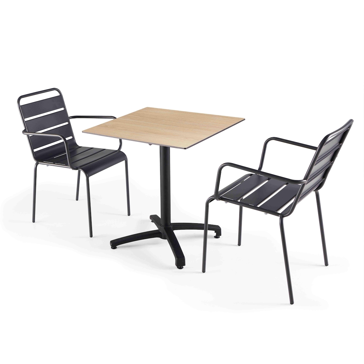 Oviala Business Gartentisch aus Laminat mit natürlicher Eiche und 2 grauen Sesseln - Oviala Image