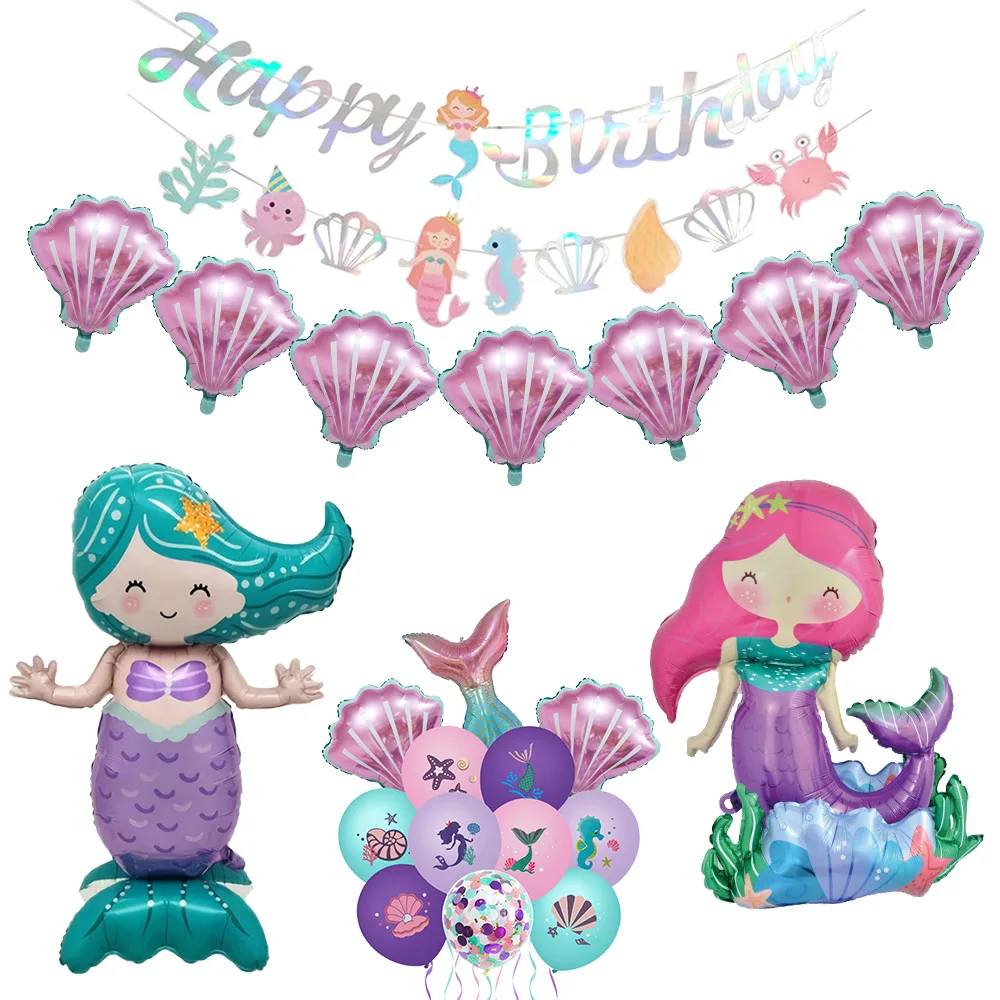 Meerjungfrau Party Banner Girlande Stehender Meerjungfrau Ballon Kinder Mädchen Geburtstag Dekor Banner Babyparty Meerjungfrau Geburtstagsdekoration Image