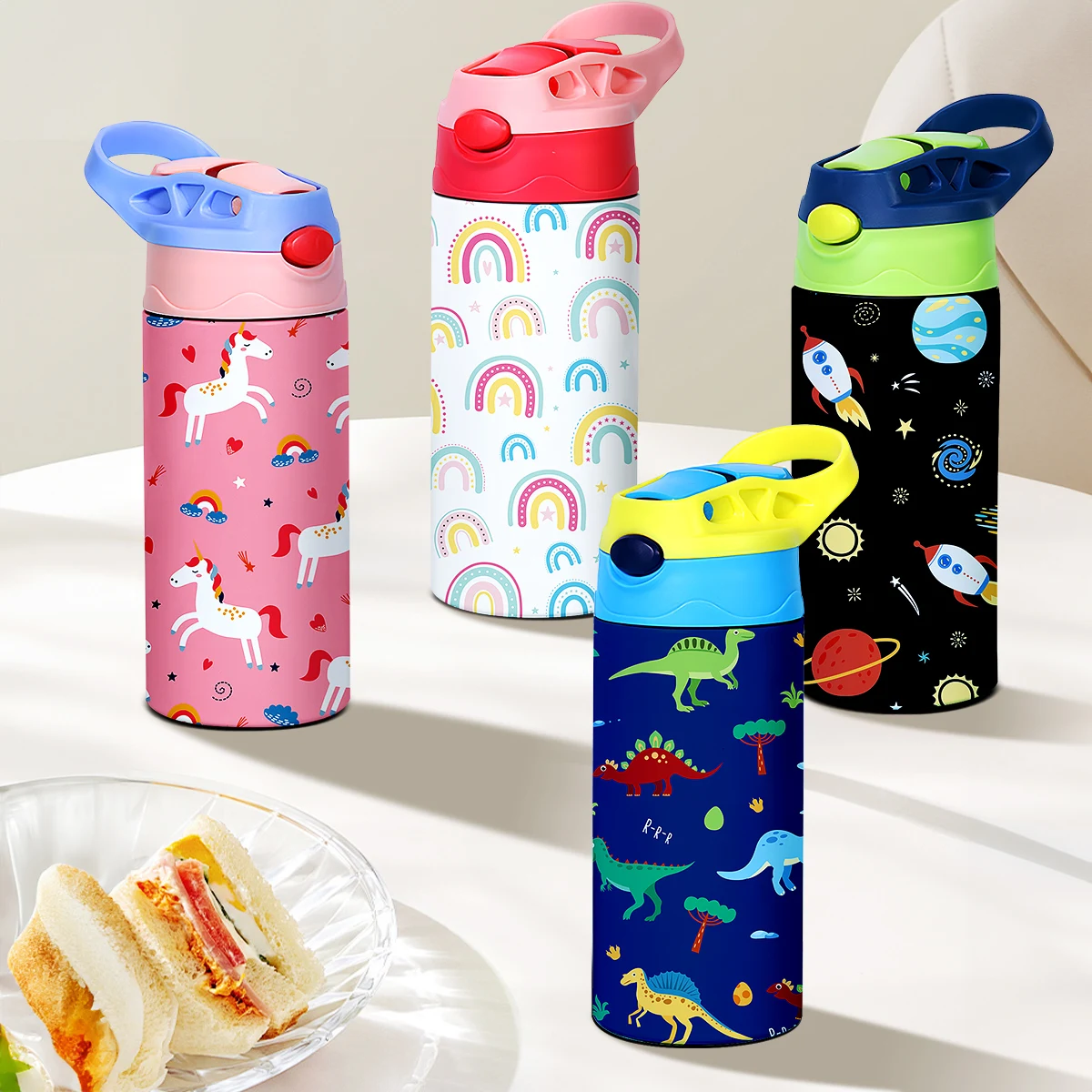 12 UNZEN/350 ml Cartoon-Muster Thermos Tasse Edelstahl Isolierte Flasche Nette Thermos Wasserkocher Outdoor Tragbare Handheld Tasse Image