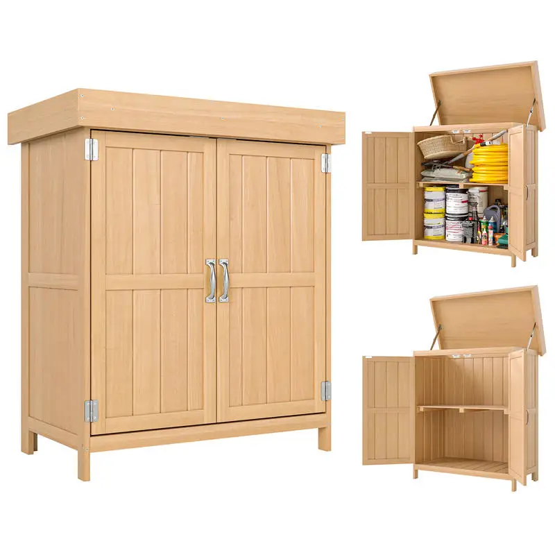 Abri de jardin en bois de cèdre, abri à outils, dimensions 74 x 43 x 88 cm, avec portes doubles, 2 compartiments, armoire à outils, abri de jardin, armoire à outils, abri de jardin, terrasse, naturel
