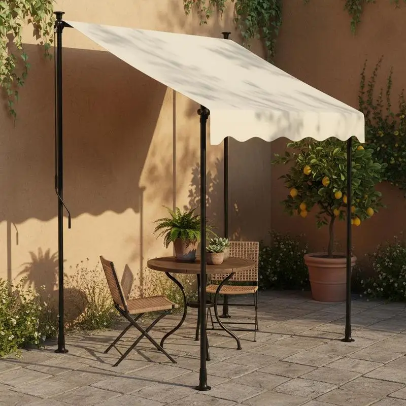 Einziehbares Sonnensegel in Creme, 100x150 m, Stoff und Stahl, einfach zu öffnen und zu schließen, platzsparendes Sonnenschutzdach für Terrasse und Balkon Image