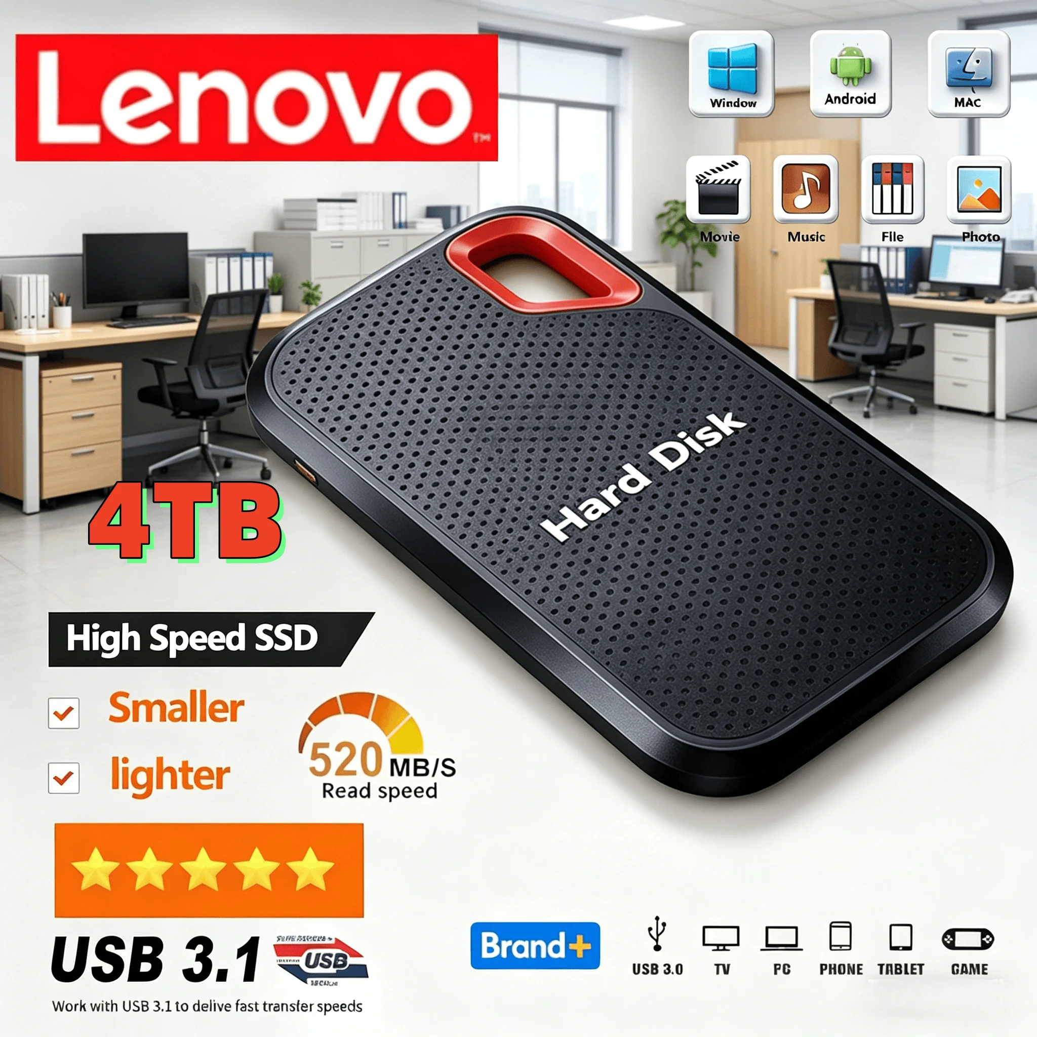 Neue Lenovo Mobile SSD E61 2TB 4TB USB 3.1 Externe Festplatte für Laptop PS5 Mobile Festplatte HDD Speichergeräte Image