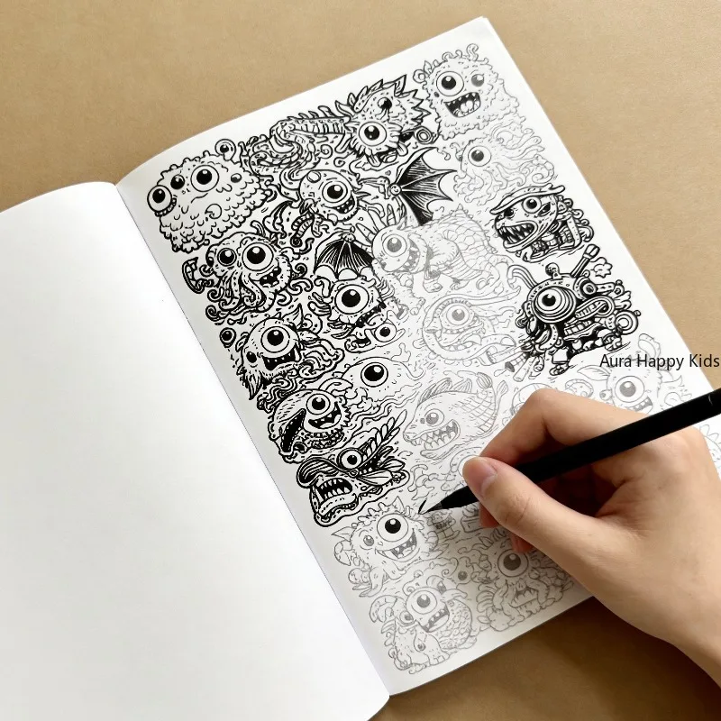 Ein kleines Malbuch mit Monster-Motiven, 28 verschiedene Muster, großes Zeichenbuch, 28,9 x 21 cm, Geschenk für die künstlerische Gestaltung Image