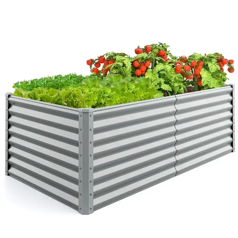 6 x 3 x 2 Fuß großes rechteckiges Hochbeet aus Metall mit offenem Boden – robuste, erhöhte Pflanzbox in Grau für Gemüse, Kräuter, Blumen, Terrasse, Garten und Hinterhof. Image