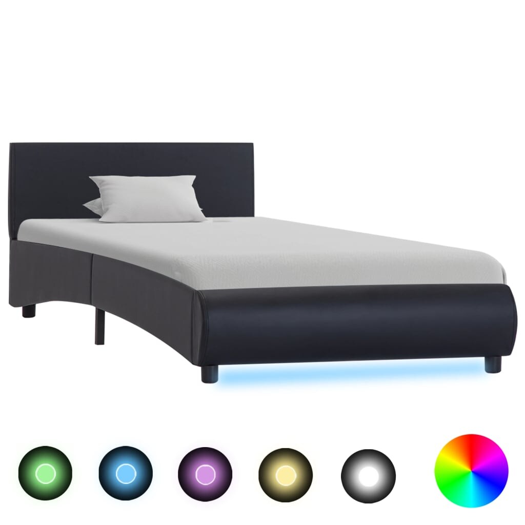 vidaXL Bettgestell mit LED Schwarz Kunstleder 90x200 cm Image