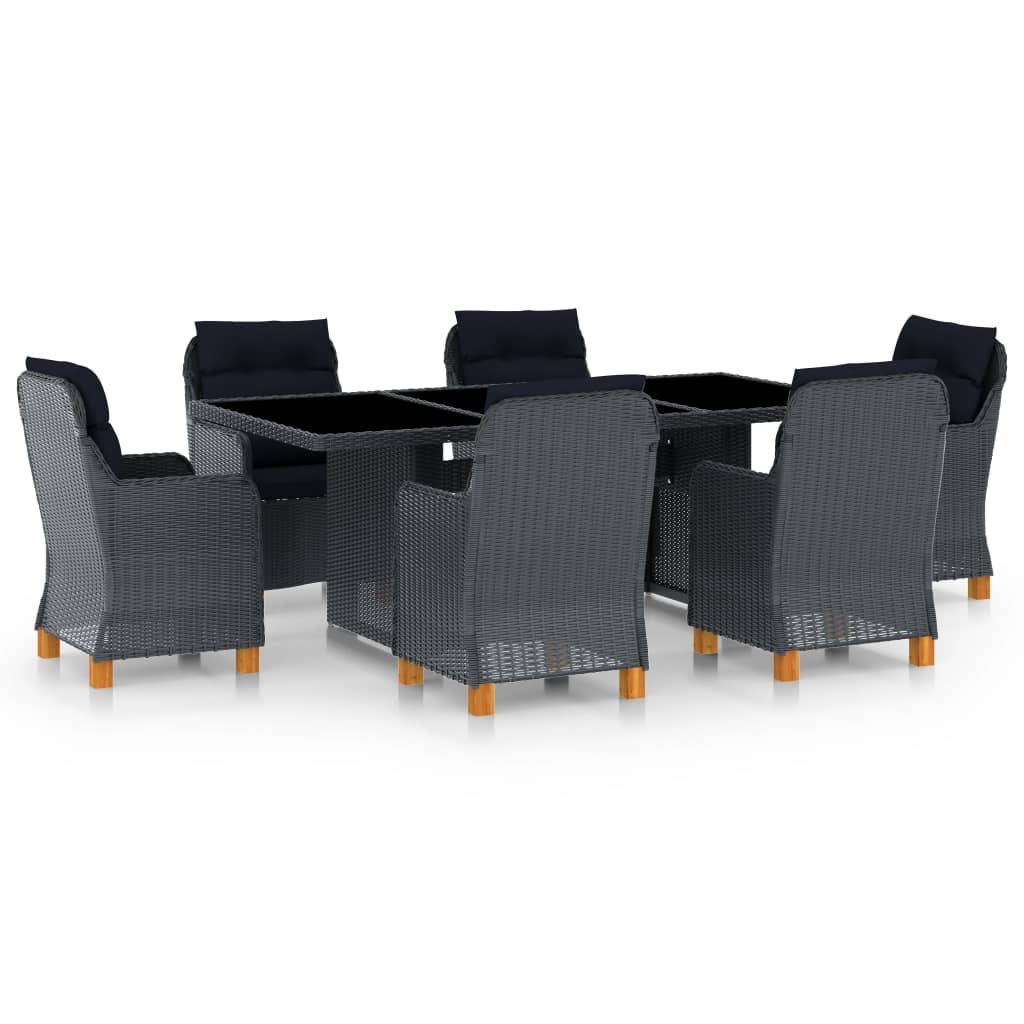 vidaXL 7-tlg. Garten-Essgruppe mit Auflagen Poly Rattan Dunkelgrau Image