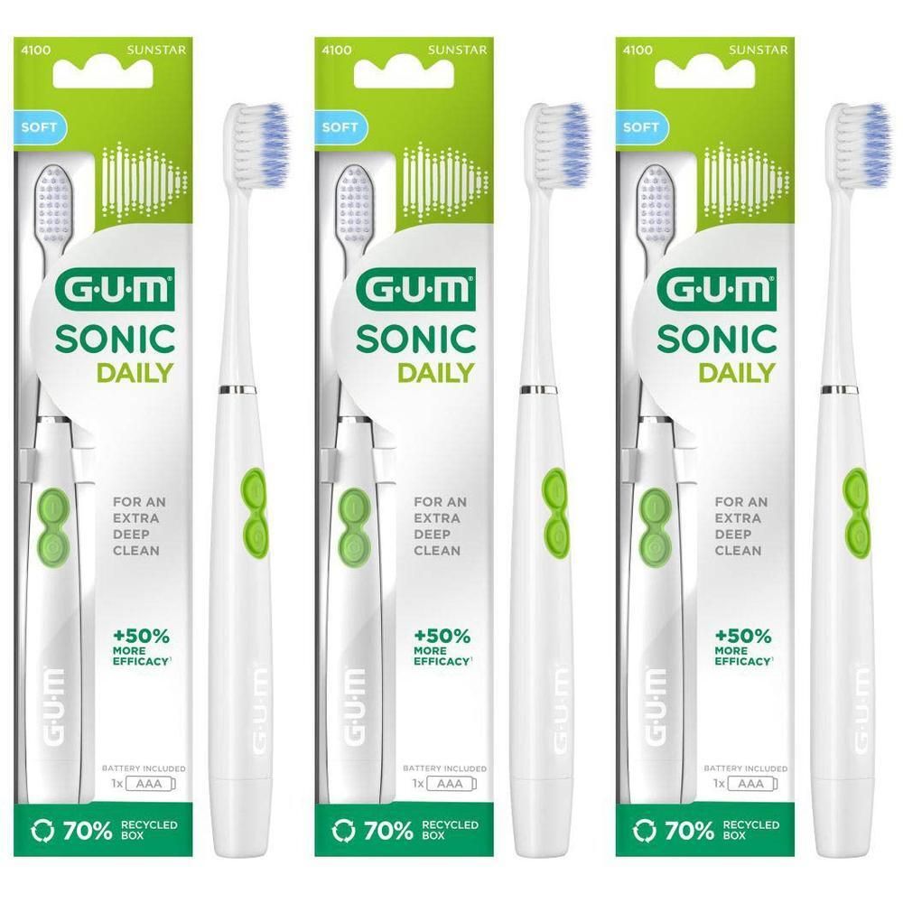 GUM SONIC DAILY Spazzolino elettrico a batteria - Bianco 3x1 St