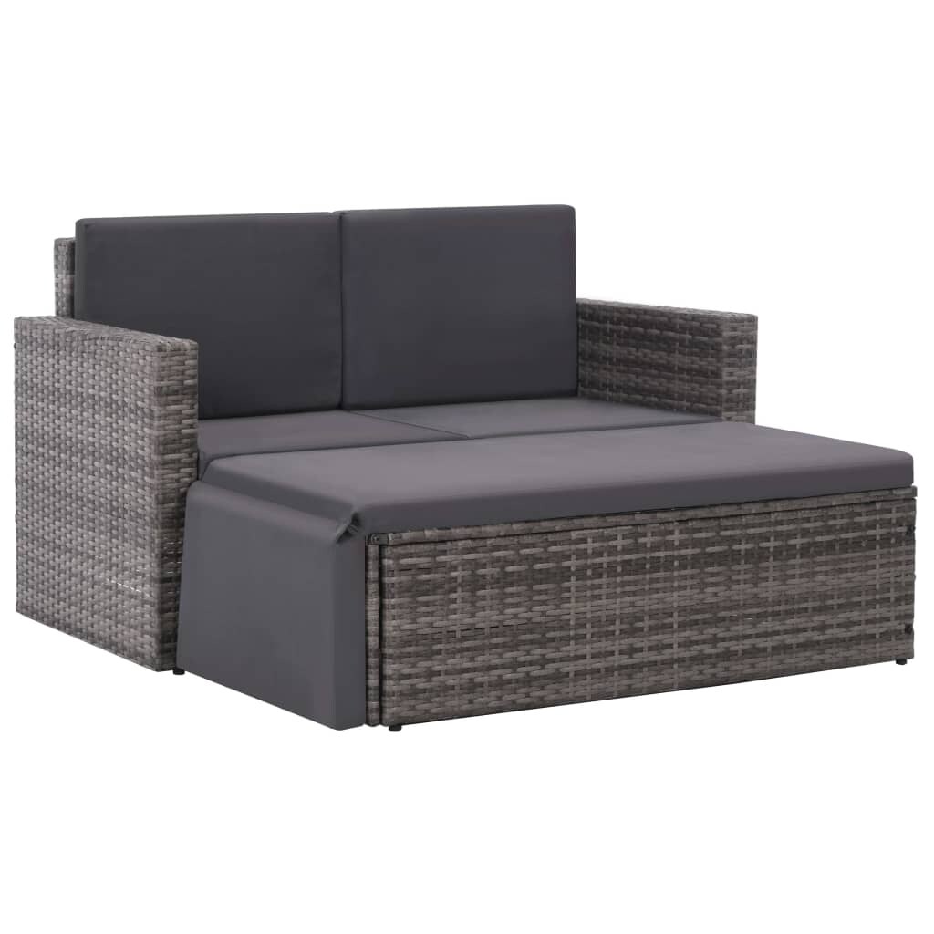 vidaXL 2-tlg. Garten-Lounge-Set mit Auflagen Poly Rattan Grau Image