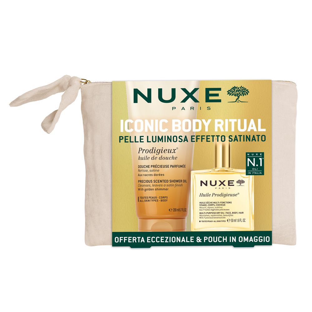 Nuxe Set Iconic Body Ritual Pelle Luminosa Effetto Satinato con Pochet