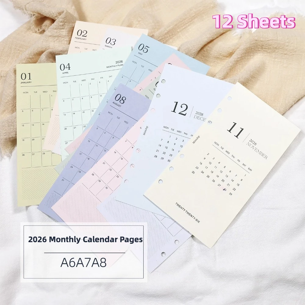 12 Blatt A6 A7 M5 2026 Monatskalender Planer Einlageblätter Ordner-Einlagen Gewohnheits-Tracker Terminplaner Image