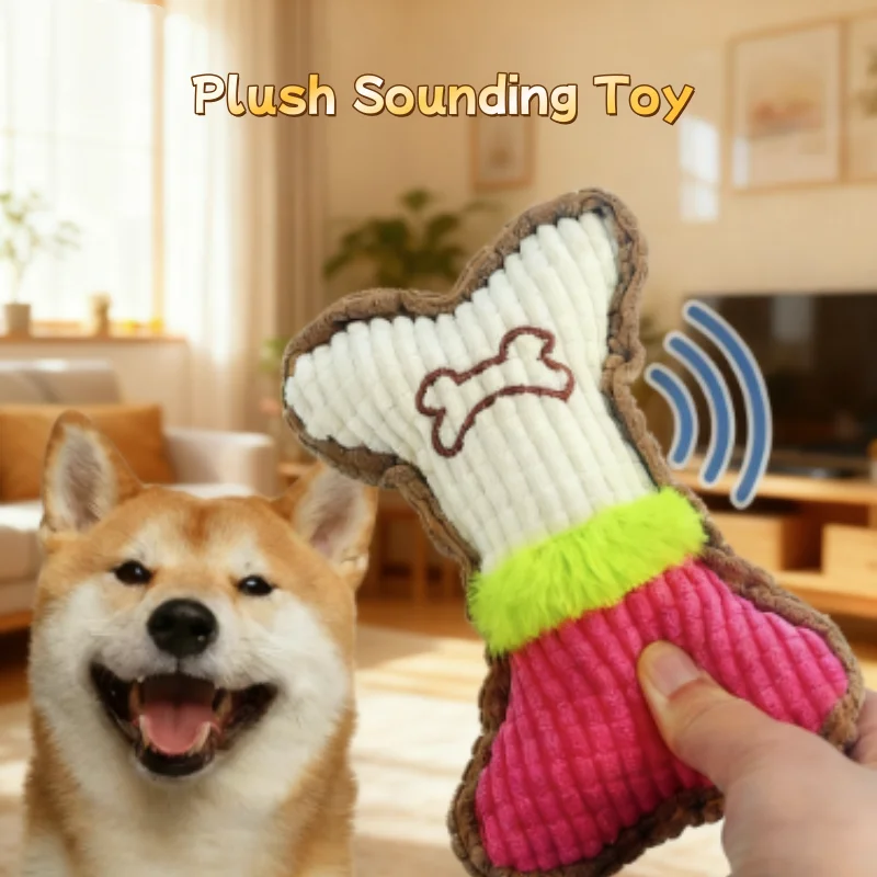 1PC Plüsch Hund Quietschendes Spielzeug Knochen Kauspielzeug für kleine mittlere Rassen Aggressive Kauer Welpen Zähne Reinigung Spaß Spielen Haustier Zubehör Image