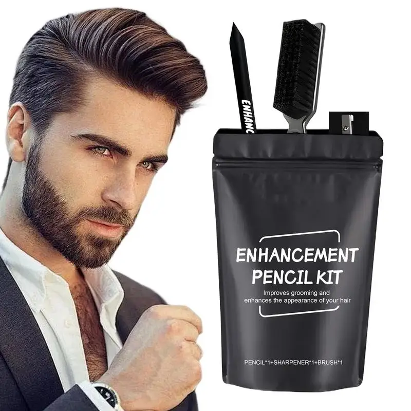 Bart Stift Füllstoff Set Barber Styling Bleistift Bart Enhancer Pinsel Wasserdicht Schwarz Haar Bleistift Haaransatz Liner Werkzeug Styling Reparatur Image