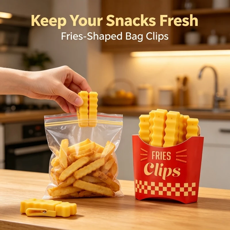 12 Stück frites-förmige Verschlussklammern – zum Verschließen von Snacks, Lebensmittelklammern, Verschlussstreifen für Plastiktüten und Gewürze Image