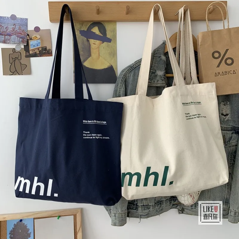 Große Canvas-Tasche im Studentenformat mit großem Fassungsvermögen, vielseitige neue Stilversion, Ins-Modetrend, schlichte und lässige Canvas-Tasche Image