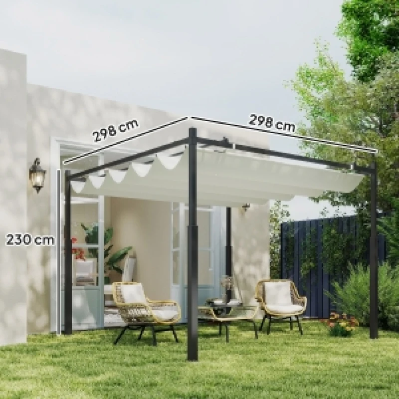 Pergola ca. Pavillon de jardin 3x3m, auvent de terrasse en métal, pavillon de jardin avec toit réglable, autoportant, pour terrasse et jardin, blanc crème