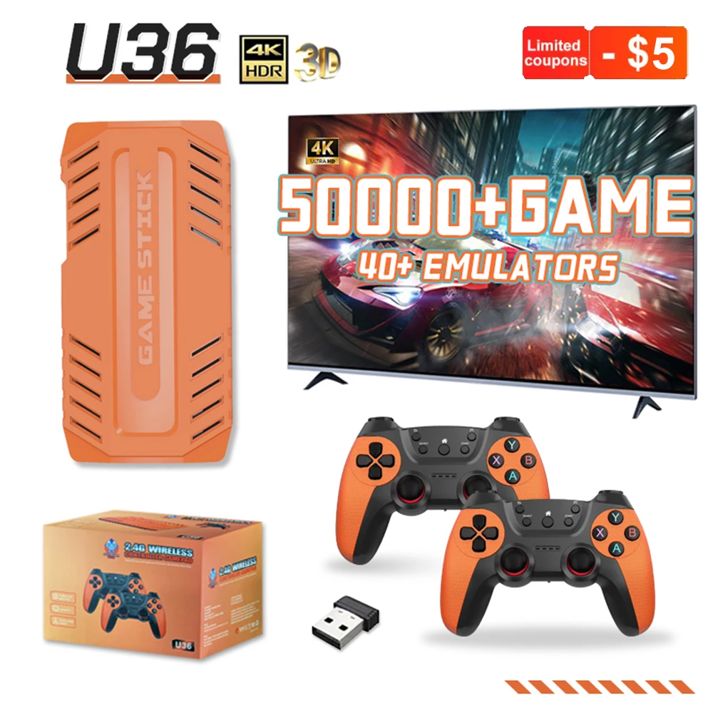 Nouvelle console de jeu U36 PRO 2026, 128 Go, 4K, mini-console de jeu vidéo, 50000+ jeux intégrés, plus de 40 émulateurs, jeux rétro, double manette 2.4G