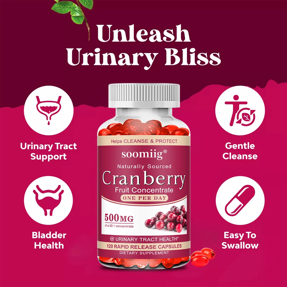 Organic Cranberry Capsules - Rich in Vitamin C , Support Urinary Tract and Bladder Health, Promote Cleansing, Detoxification