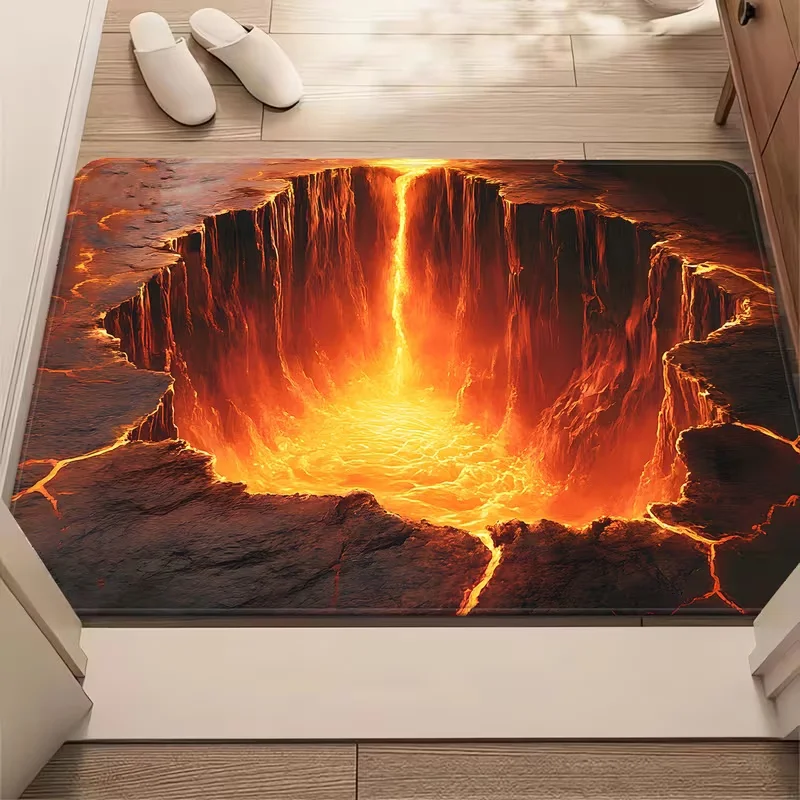 Lava Flow Fußmatte, einzigartiges 3D-Design für die Inneneinrichtung | Teppich mit vulkanischem Motiv, Eingangsmatte, rutschfester Teppich, kann maschinell gewaschen werden Image