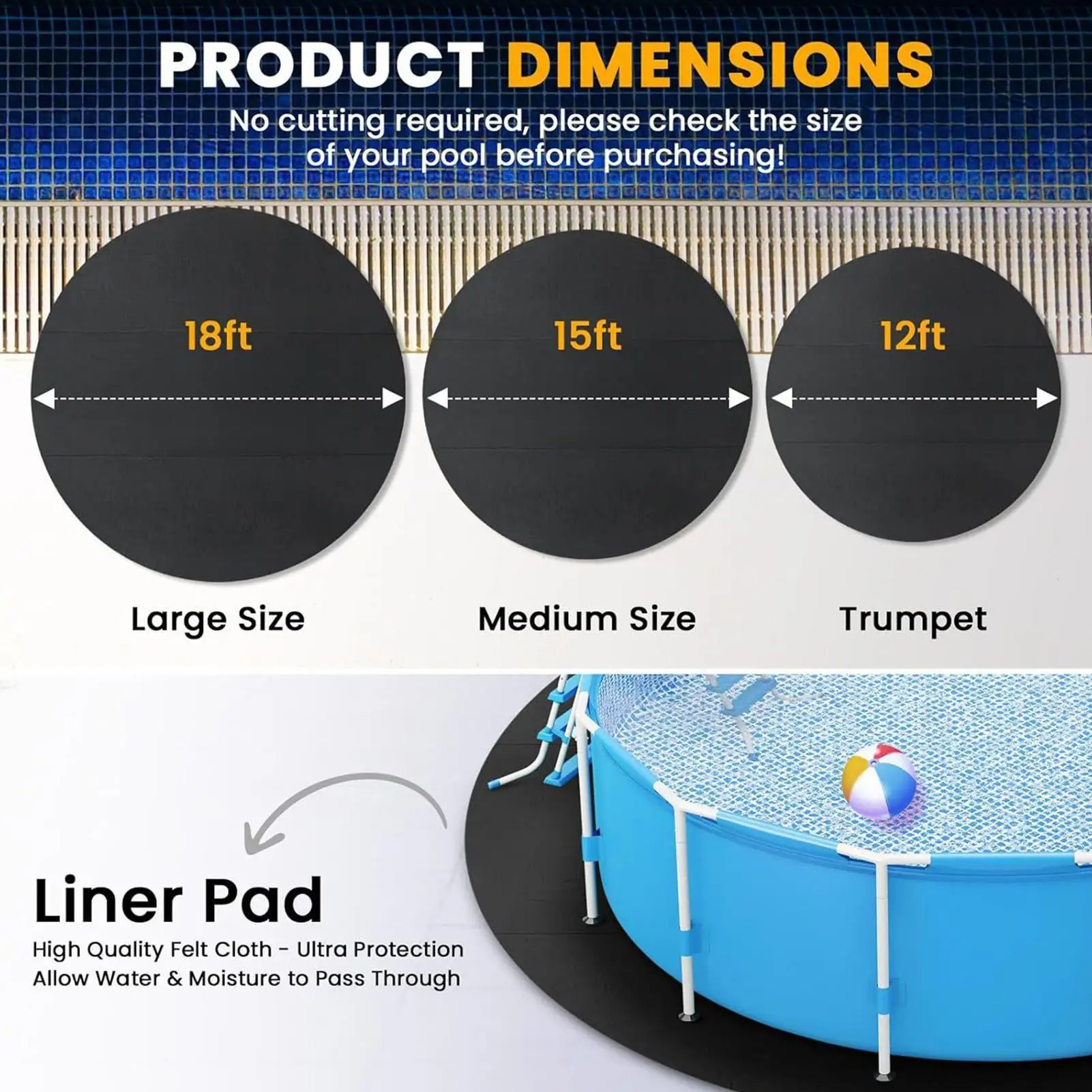 Runde Pool-Liner-Matte für Aufstellpools, strapazierfähige Unterlage für Schwimmbecken, umweltfreundliche Pool-Liner-Matte Image