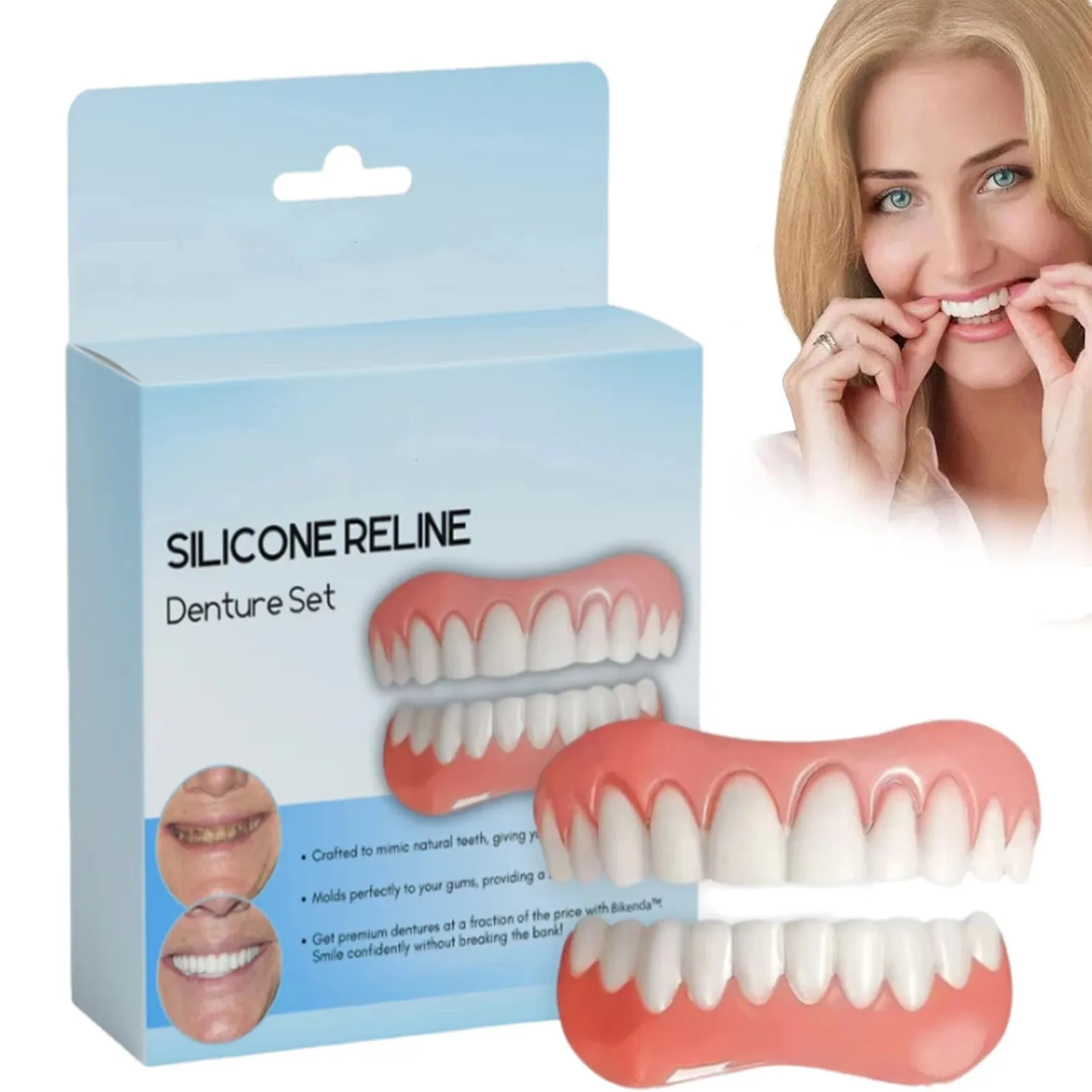 Pop Prothesen-Silikon-Set, weiche Prothesen-Silikon-Einlagen, weiches Prothesen-Set, Zahnprothesen-Set für Ober- und Unterkiefer, einfach anzuwenden, Zahnspangen CK848-fro