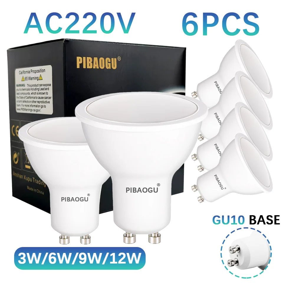 6PCS GU10 LED Lichter Birne LED Strahler AC220V 3W 6W 9W 12W GU10 Dimmbar Kein Flimmern Energiesparlampe Für Schlafzimmer Wohnzimmer