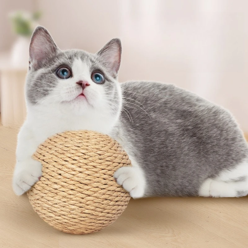 Katzenspielzeugball, 10 cm, groß, verschleißfest, Papierseil, Sisal, Katzenspielzeugball, Haustiere, Interact und Biss, gewebter Ball Image