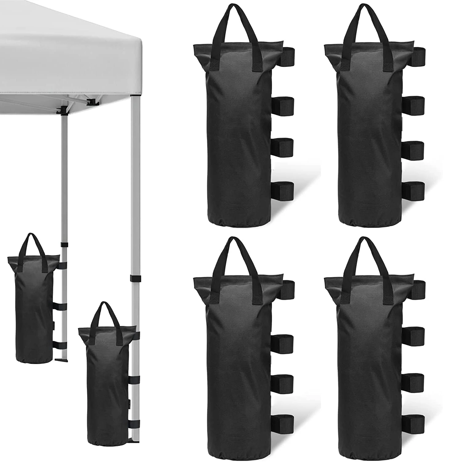 4er-Pack reißfeste Sandsäcke aus Oxford-Gewebe mit Riemen – robuste Gewichtssäcke für Vordächer, Außenterrassen und Zelte | Einfach zu befüllendes Design | Tragbar & Wiederverwendbar für Überdachungen, Außenterrassen & Zelte, für Camping, Märkte &... Image