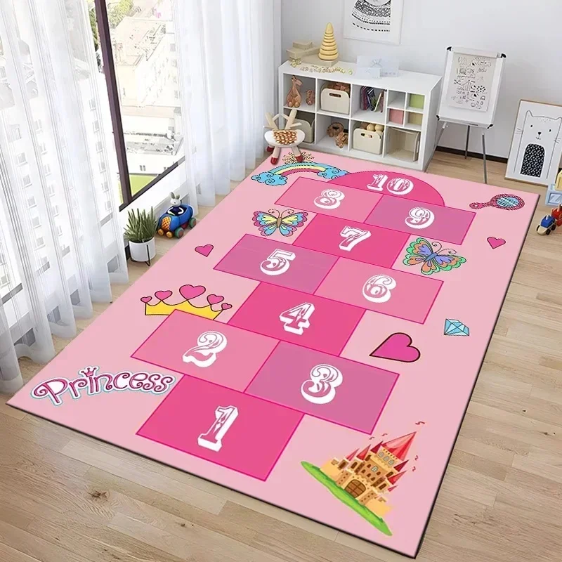 Interaktive Hüpfspiel-Matte Cartoon-Inspirierter Teppich für Schlafzimmer Kinderzimmer Spaß-Teppich für Eltern-Kind-Spiele Bettseitige Dekoration Image