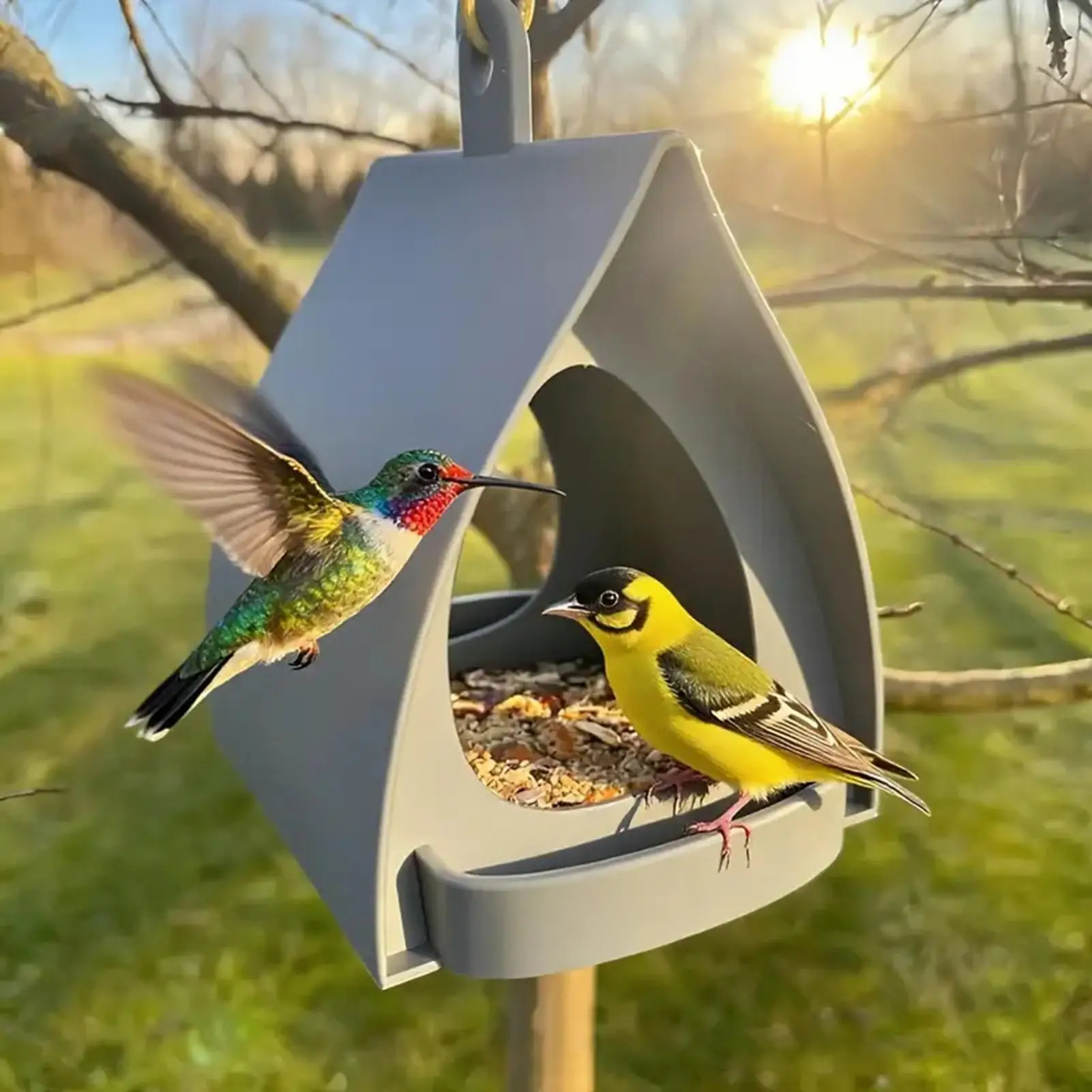 Dekorativer Vogelfutterspender mit offenem Design, Hängbare Hüttenform, Aufhängbarer Kleiner Kolibri-Futterspender für Garten, Winter und Balkon Image