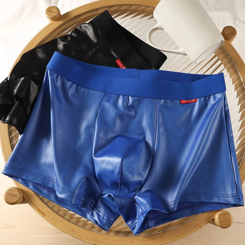 Boxer en simili cuir pour hommes, sous-vêtements pour hommes, slips avec poche convexe en U, lingerie unisexe, culottes, vêtements de club, sous-vêtements pour hommes