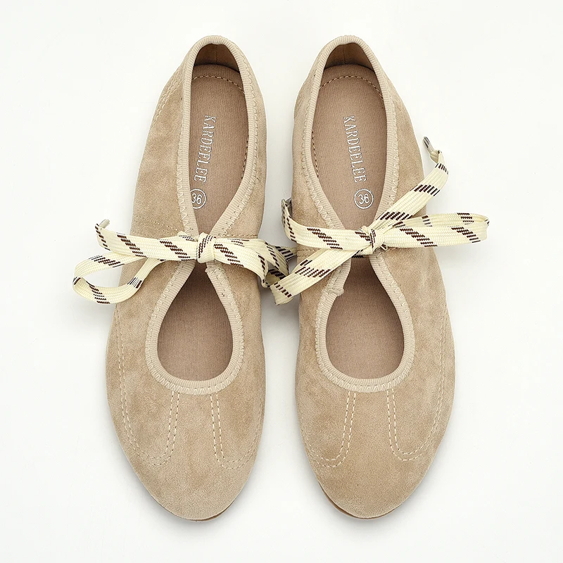 Ballerinas Schuhe für Frauen Runde Kappe Faux Wildleder Leder Casual Damen Schuhe Frau Flache Bequeme Halbschuhe Frauen Schuhe