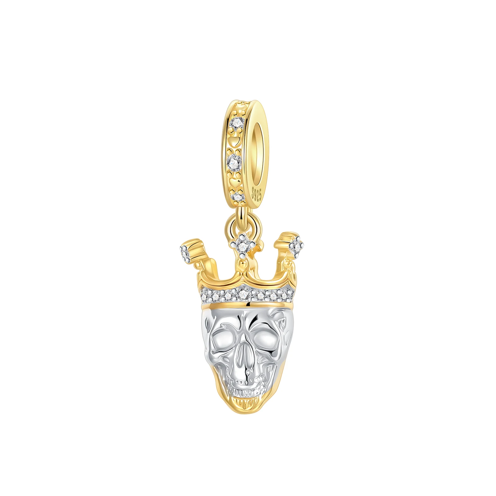 925 Sterling Silber Charm Gold Totenkopf Krone Gotischer Punk-Stil Anhänger für Frauen Passend für Original Armband Halskette DIY Zubehör Image