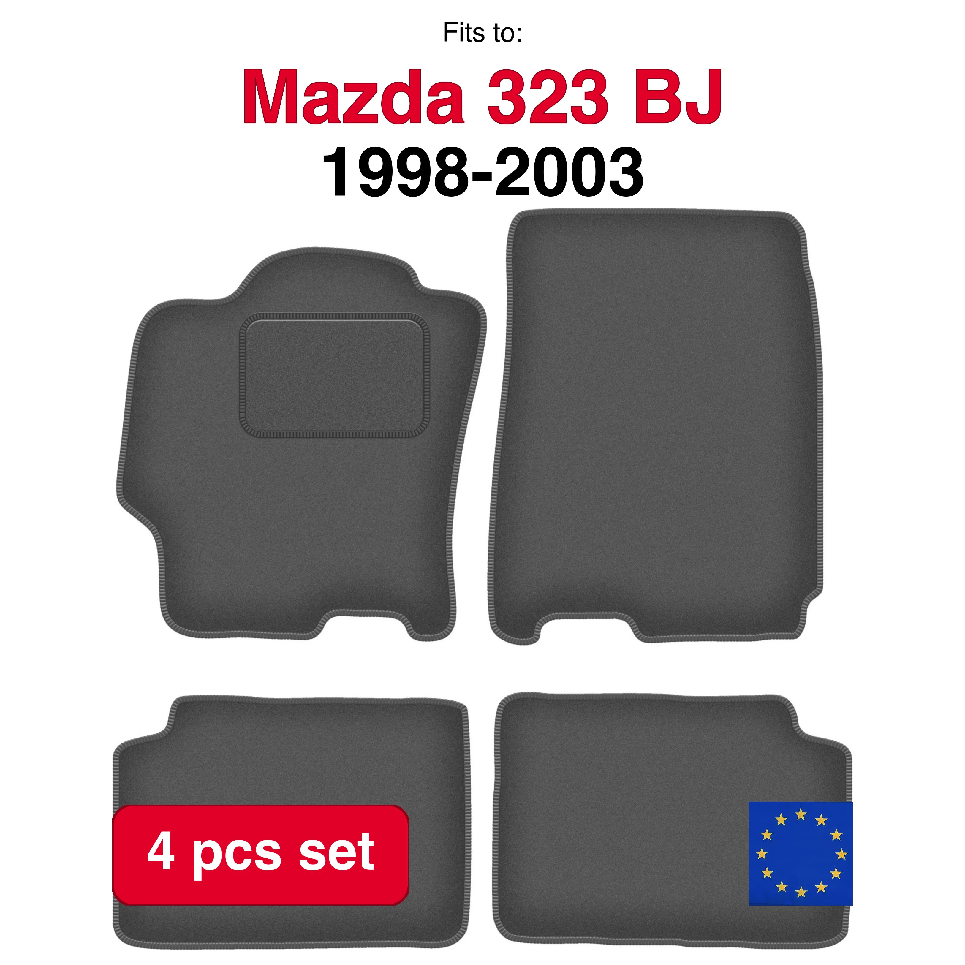 Tapis de voiture en velours pour Mazda 323 BJ berline, hatchback, break Estate (1998-2003) - Ensemble de 4 tapis de voiture en graphite