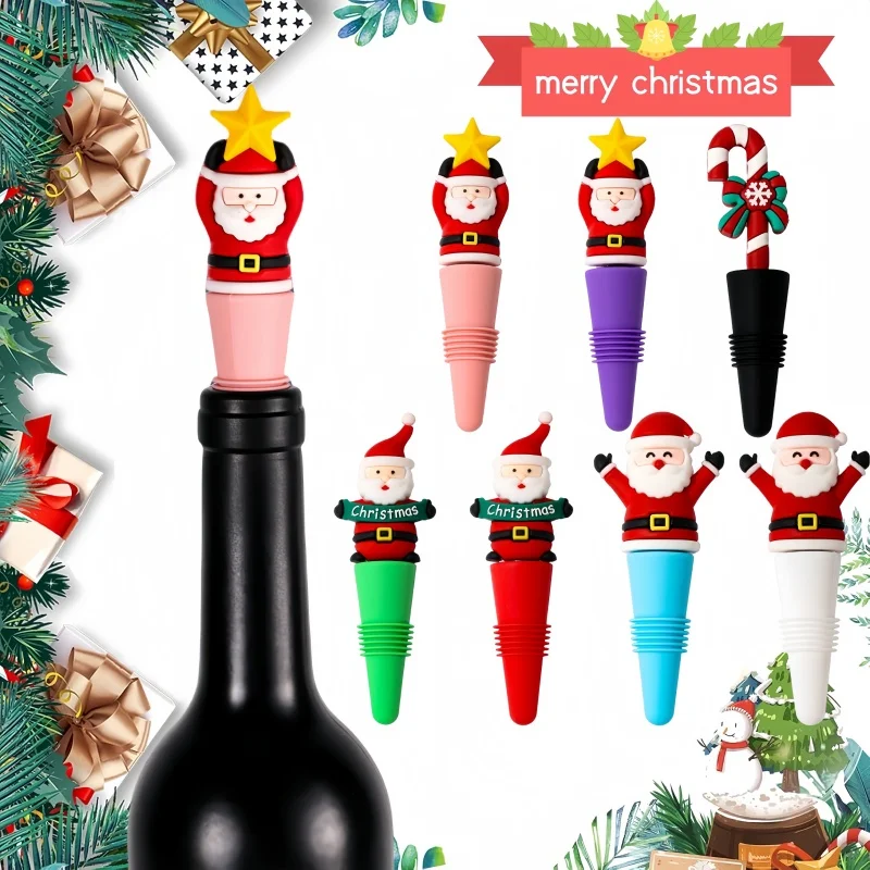 Bouchons de vin de noël, scelleuse de bouteilles de boissons, bouchons de bouteilles de vin en Silicone souple, bouchons pour conserver le vin et le Champagne frais