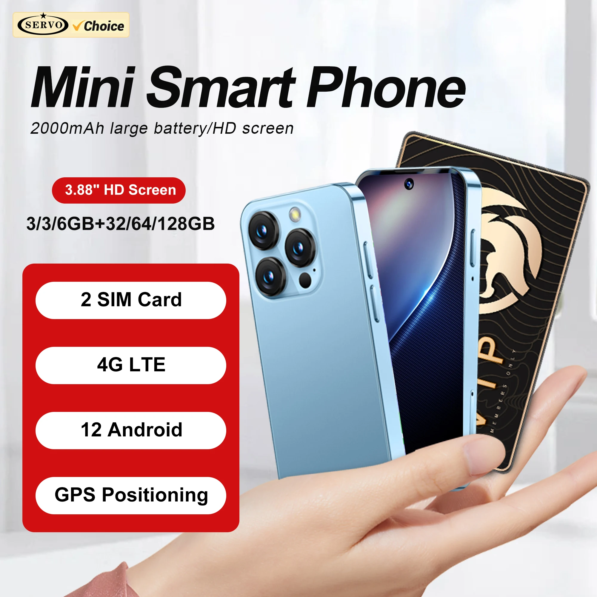 SERVO 19PRO 4G LTE Mini-Smartphone Android12-System Play Store 6GB RAM 128GB ROM GPS OTG 2 SIM 3,88-Zoll-Display Taschen-Smartphones