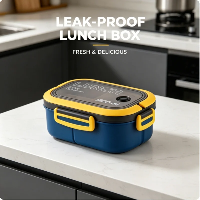 Auslaufsichere 1200ML 2-Schicht Bento-Lunchbox mit Löffel und Gabel, Mikrowellengeeigneter Lebensmittelbehälter, Tragbar für Kinder, Büro, Camping und Täglichen Gebrauch Image