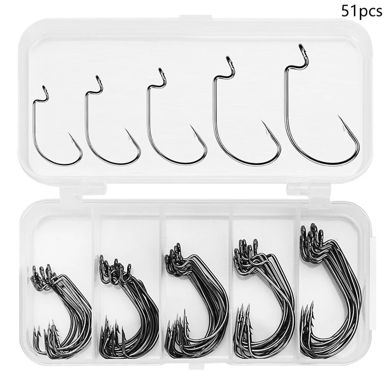 51PCs Kurbel Haken Kleine Box Set Schwarz Nickel Haken Subbait Breiten Bauch Kurbel Haken Weichen Köder Haken Box Image