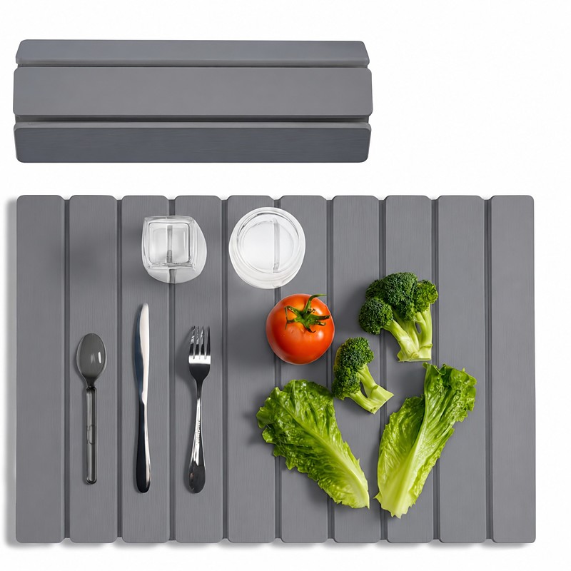 Stone Dish Drying Mat for Kitchen Counter, Foldable Diatomaceous Earth Drying Mat, Super Absorbent Quick Dry Dish Rack Mat, Fast Water Absorption Kitchen Countertop Protector for Dishes, Cups, Glasses