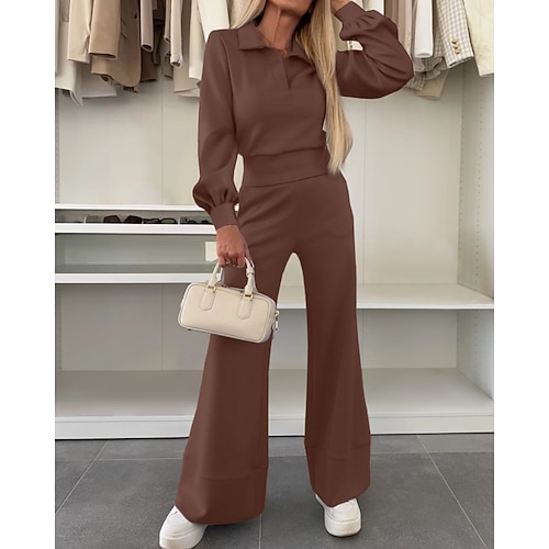 Damen Pullover-Trainingsanzug-Sets 2-teiliger Trainingsanzug Lounge-Outfits Kordelzug mit Tasche Einfarbig Sportbekleidungsset Kombination Frühling Herbst Khaki Schwarz Fitnessstudio Leger Training Image