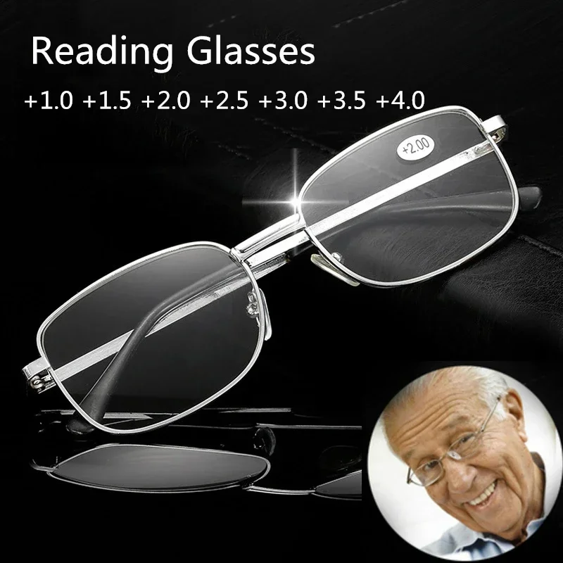 2024 Metallrahmen, quadratische Lesebrille, Anti-Ermüdung, Vintage-Mode, hochauflösende Presbyopie, Dioptrien +1,0 +1,5 +2,0 +3,5 +4,0 Image