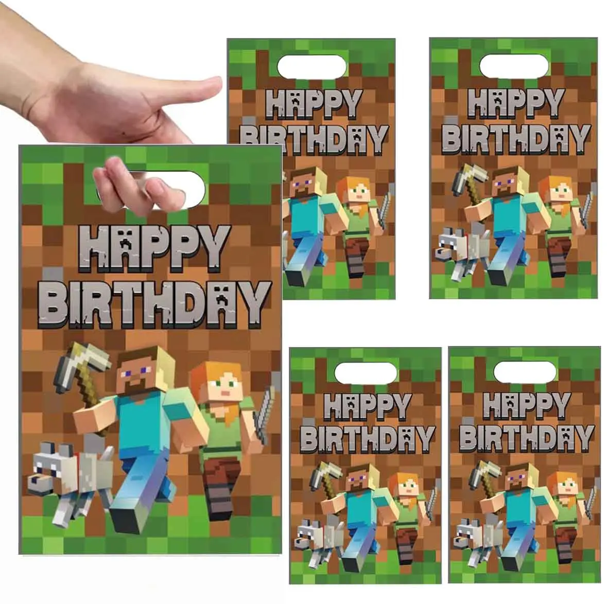 10-30 Stück Minecraft-Themen-Geschenktüten, Plastik-Süßigkeitenbeutel mit Griffen, Geeignet für Partyfavors und Werbegeschenke Image