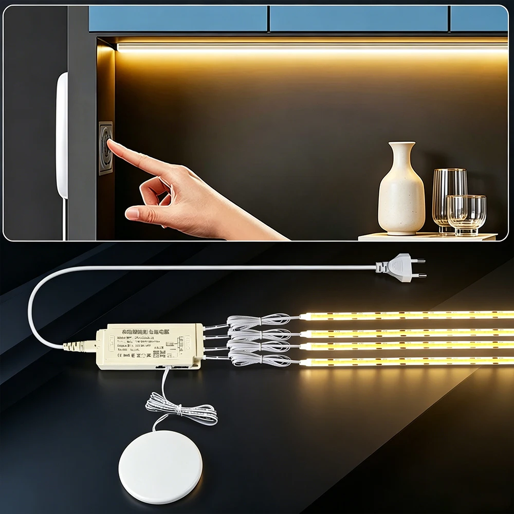 Dimmbare LED-Schrankbeleuchtung COB-Streifenleuchte für Küche, Regal, Speisekammer, Vitrine, Schlafzimmer, Kleiderschrank mit Berührungssensor und Bewegungsmelder