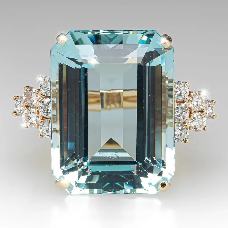Huitan Damen-Ring in Goldfarbe, eingelegt mit brillantem achteckigen Zirkonia, modisch, für Party, Hochzeit, Versprechen, Accessoires, edler Schmuck Image