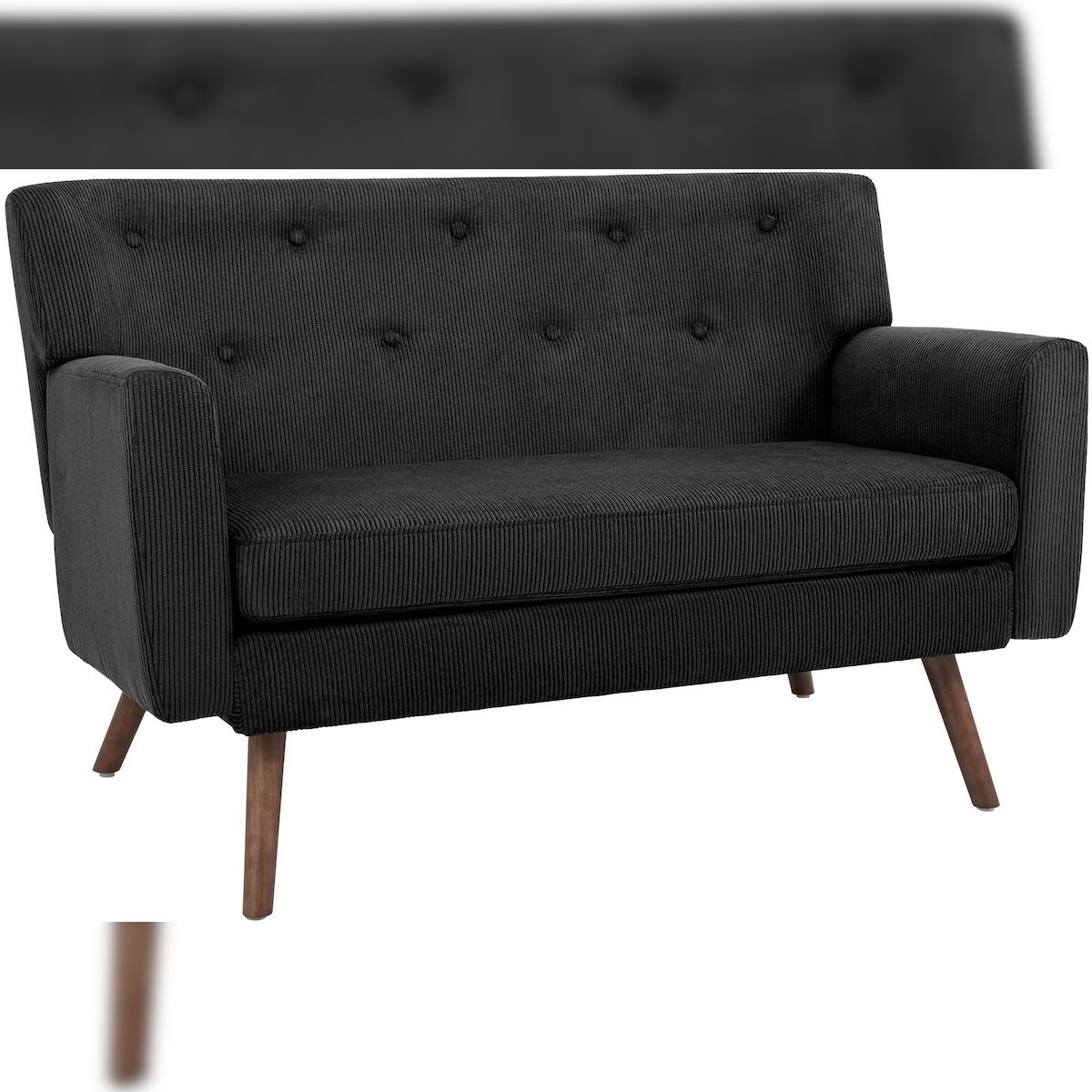 DELUKE Sofa ARNE Cord 2-Sitzer 120x74x81cm, Cord, Schwarz Couch Loungesofa für Wohnzimmer Schlafzimmer Leseecke Image