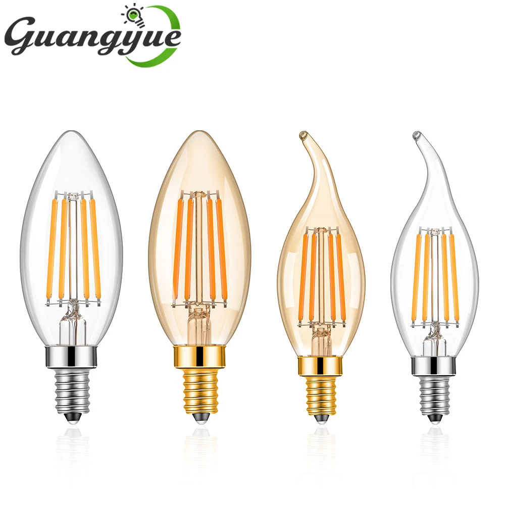 E12 LED-Glühbirne, dimmbare Kandelaber-Glühbirnen, 40 W, äquivalent, 2700 K, warmweiß, klare Filament-Kerzenlichter für Schlafzimmer und Küche Image